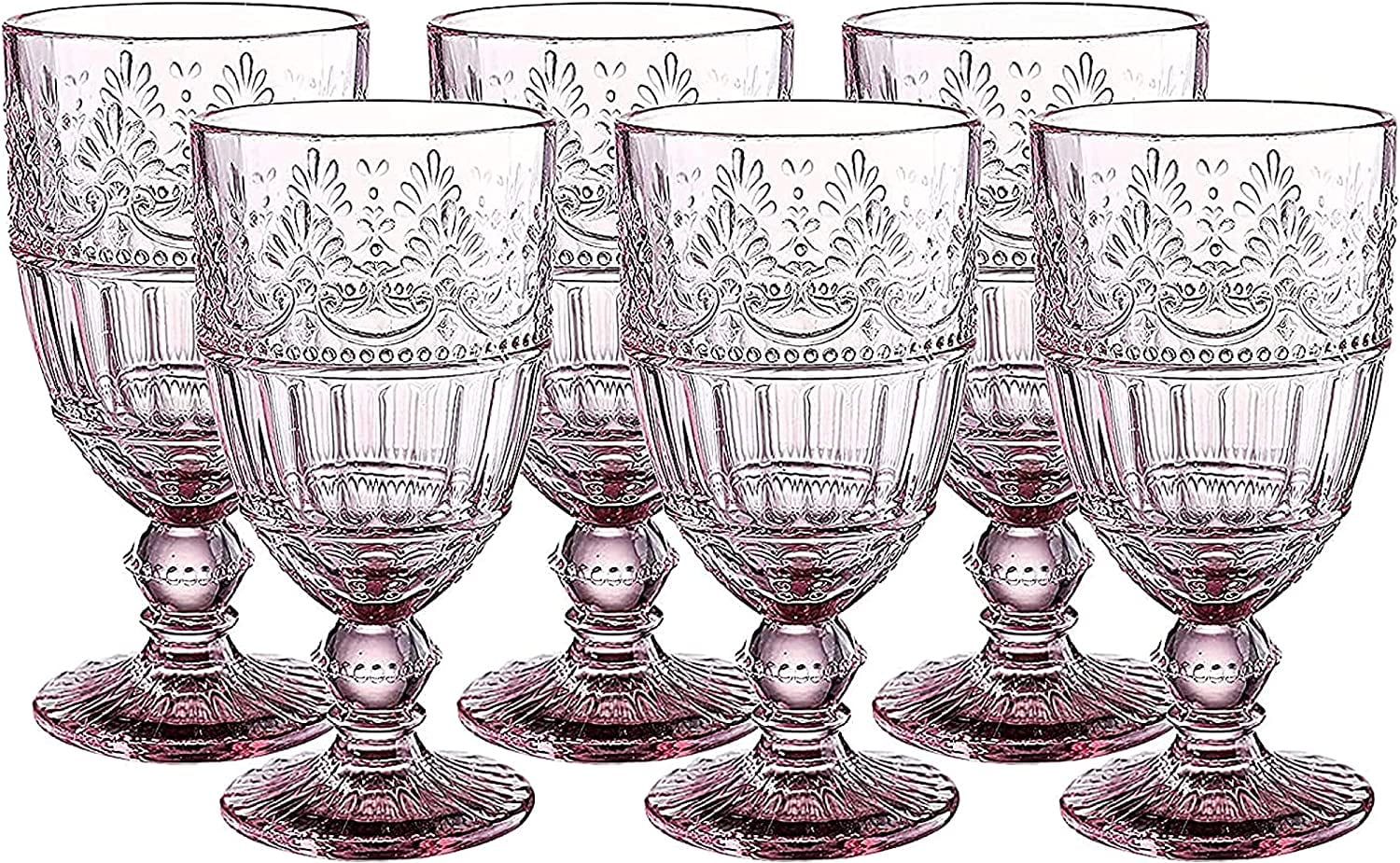 Whole Housewares | Colored Glass Goblet 11 Oz Embossed Design Wedding Glass Set | 1