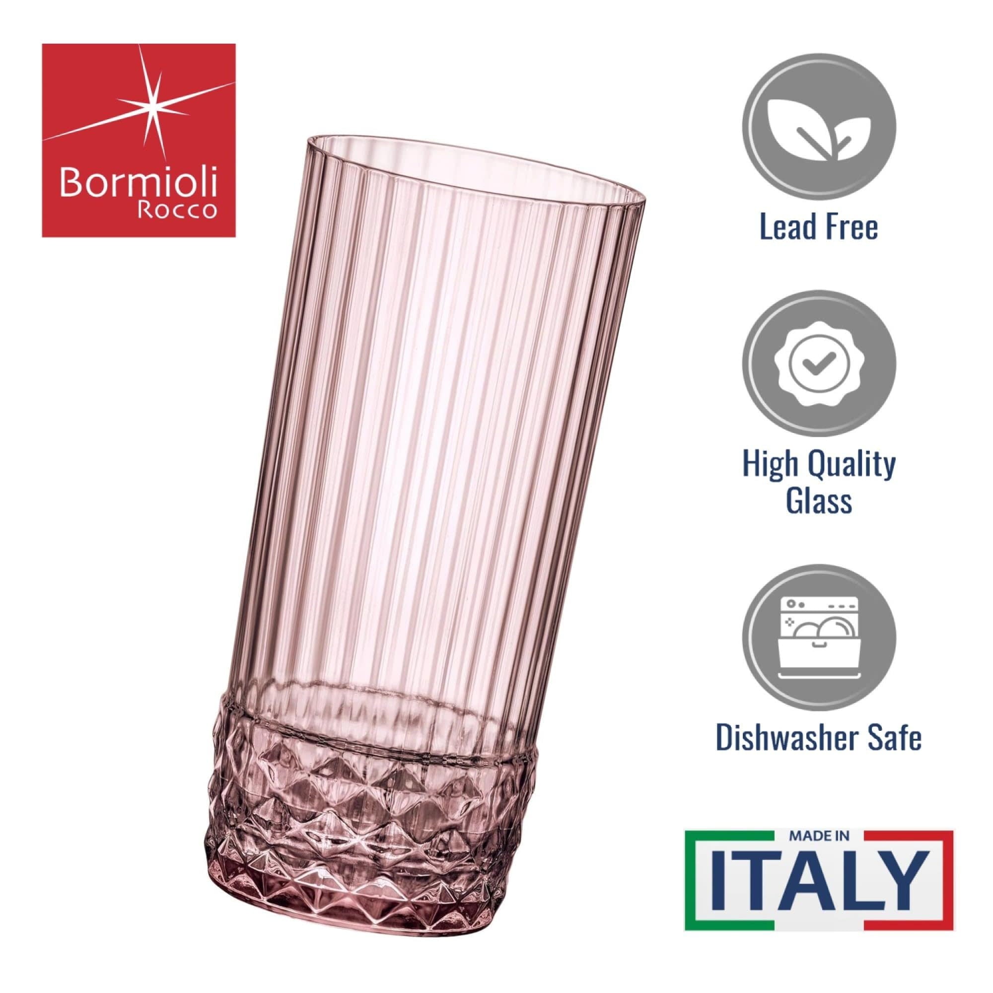 Bormioli Rocco America '20s Long Drink Glass, Set of 6 - Lilac Rose, 16.25 oz.