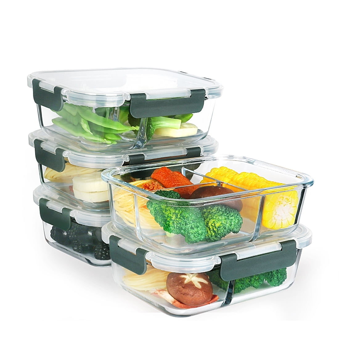 Mcirco Glass Leakproof 3-Compartment Meal Prep Containers, 5-Pack