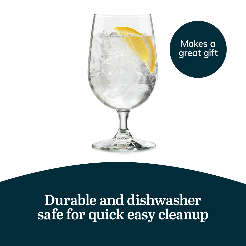 Libbey Entertaining Essentials Stemmed Water Glasses, Clear Multi-Purpose Water Goblet Set of 6, Dishwasher Safe 16 oz Goblet Glasses for Parties