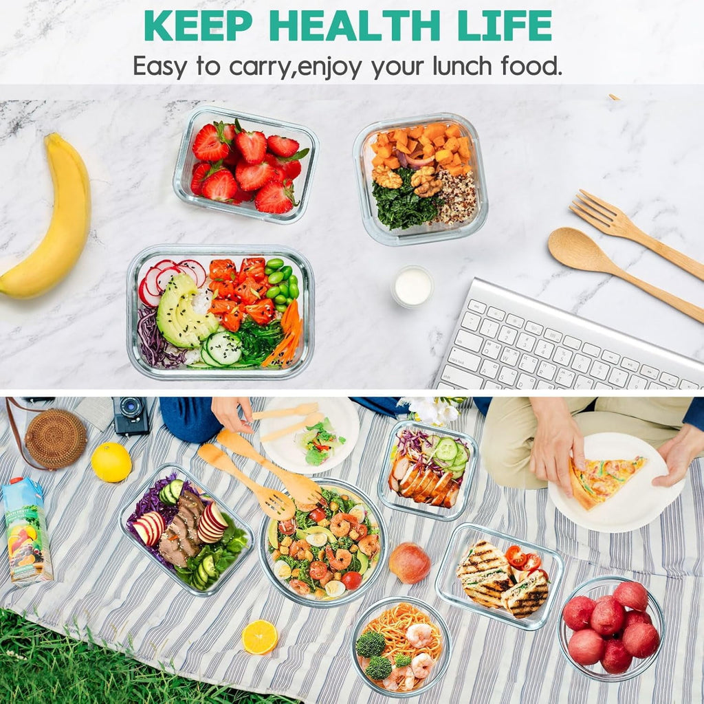 34pcs Glass Food Storage Containers with Lids Set, Airtight Meal Prep Containers (17 Containers & 17 Lids), Grey