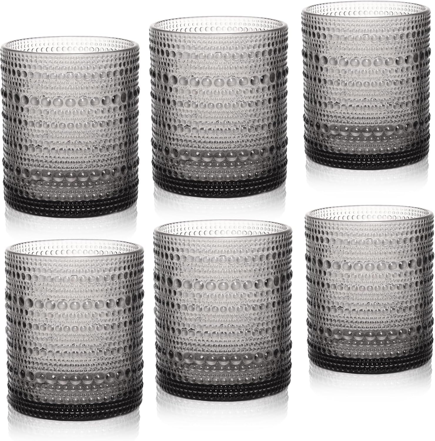 KitchenKey Cocktail Glasses 10 oz Hobnail Drinking Glasses Set of 6, Vintage Glassware, Textured Glass Cups Bubble Glasses Water Glasses Old Fashion Jupiter Glasses Set, Green