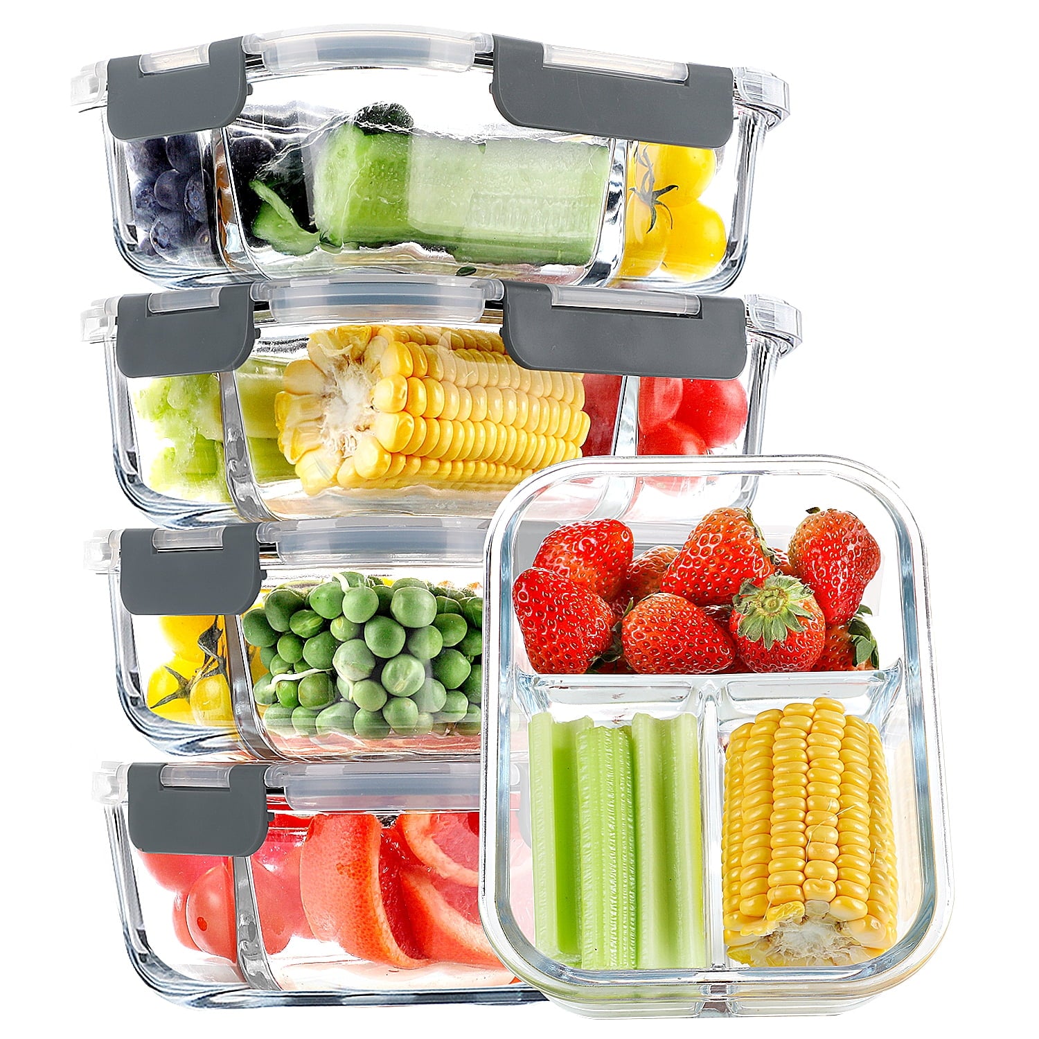 Mcirco Glass Leakproof 3-Compartment Meal Prep Containers, 5-Pack