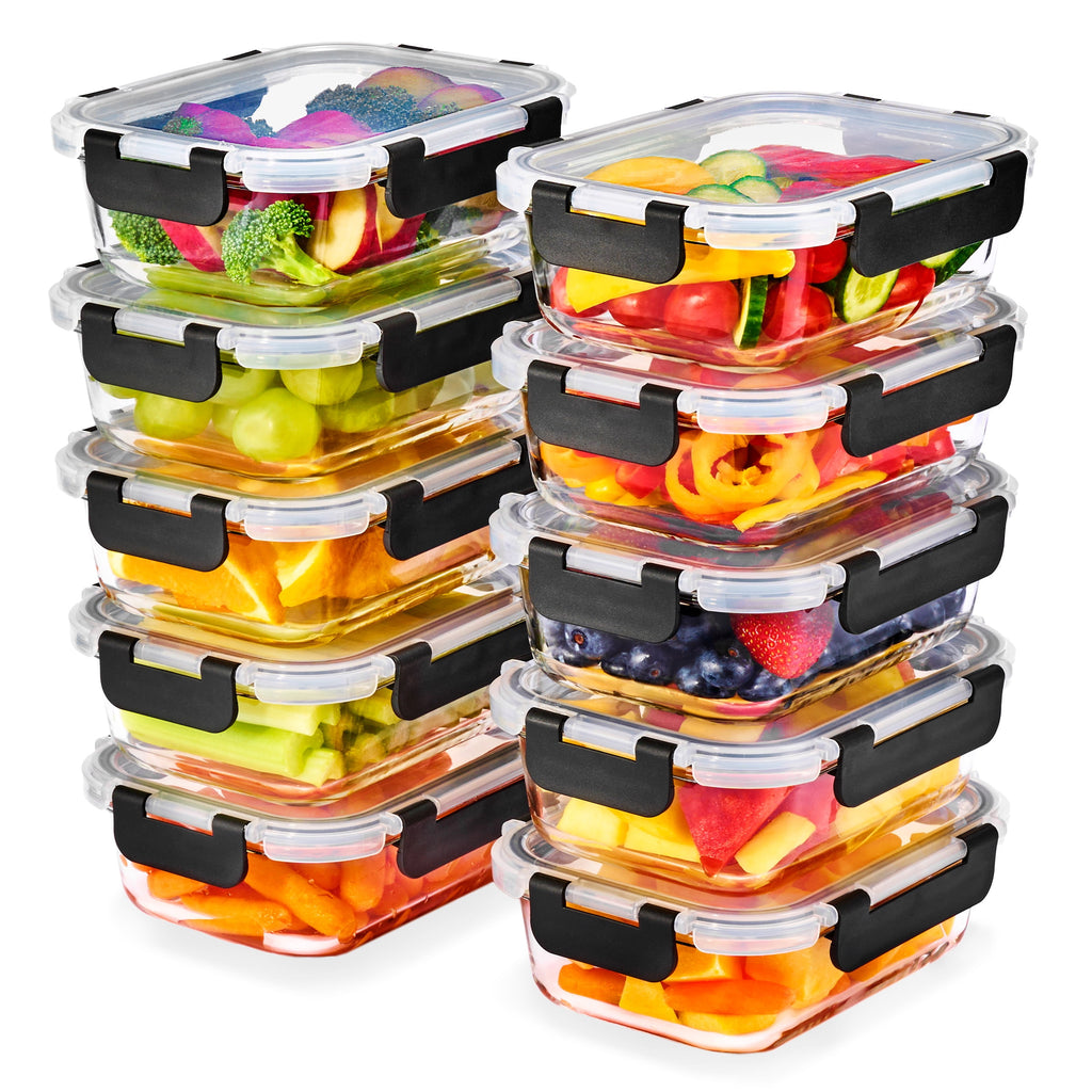 Sorbus Rectangular Glass Meal Prep Containers Set of 10 with Airtight Lids (20pcs)