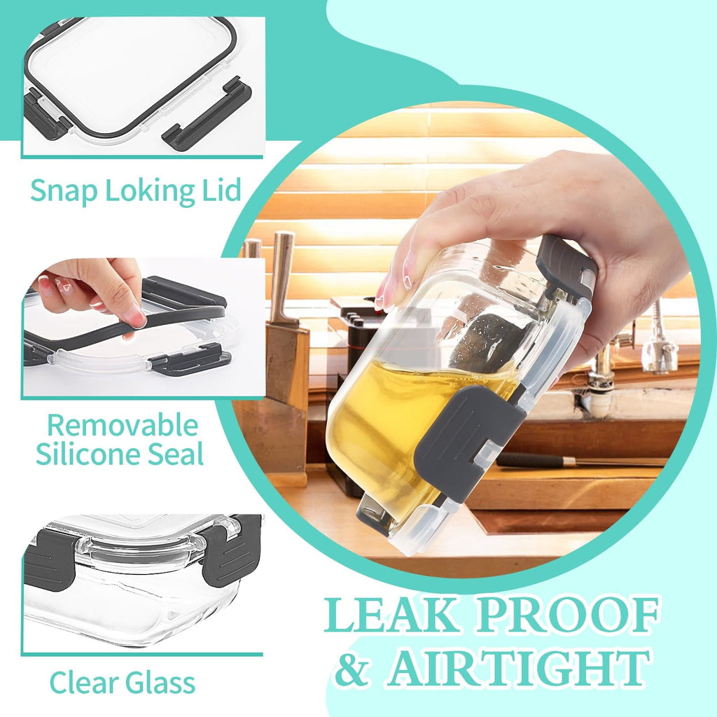 30 Pcs Glass Food Storage Containers with Lids, Glass Airtight Meal Prep Container Set for Lunch, Kitchen Pantry Organizers and Storage, Leak Proof, Gray