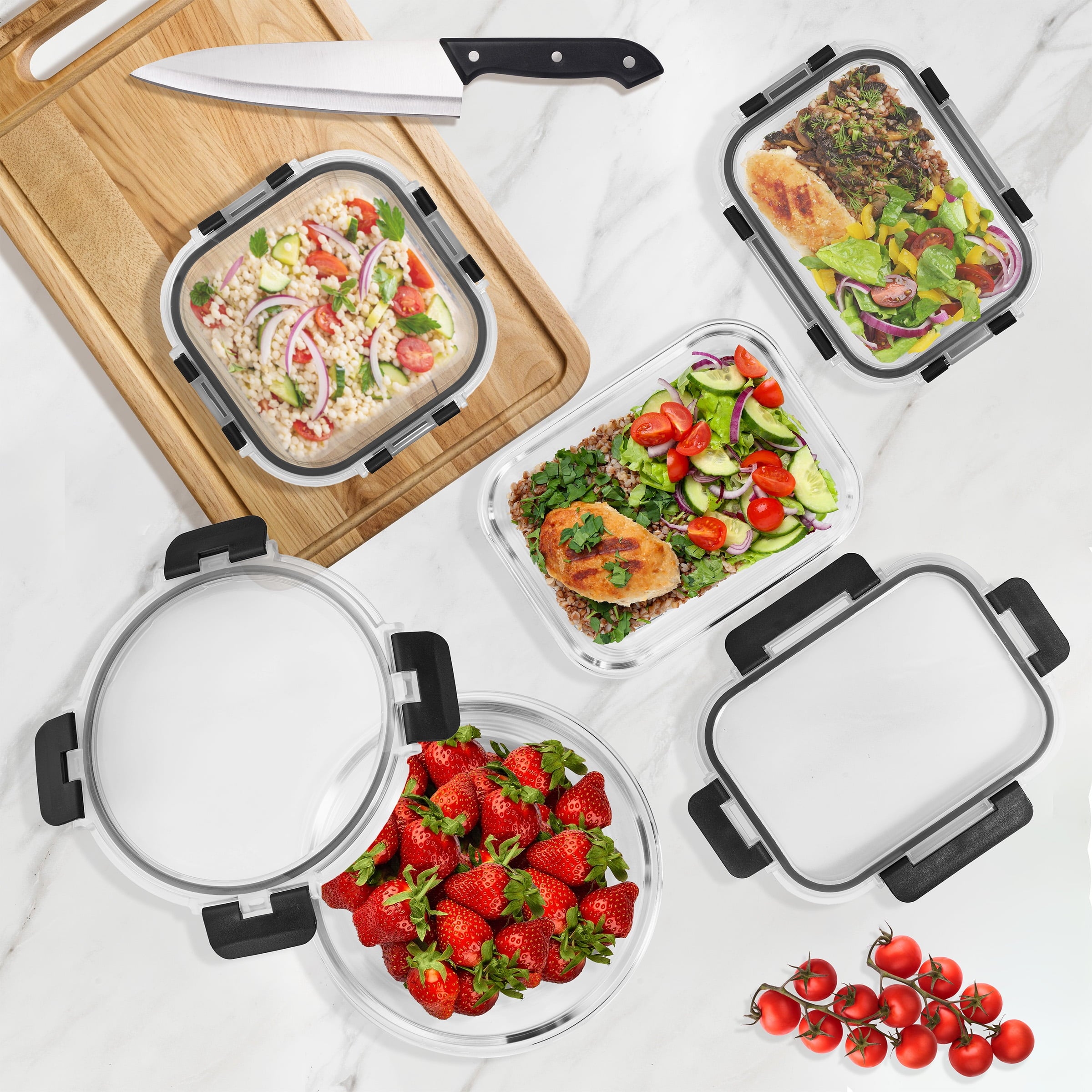 Sorbus Rectangular Glass Meal Prep Containers Set of 10 with Airtight Lids (20pcs)